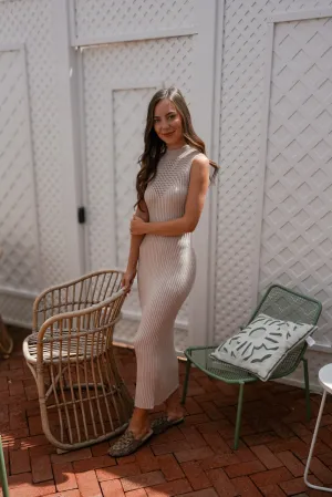 Cream High Neck Sweater Maxi Dress