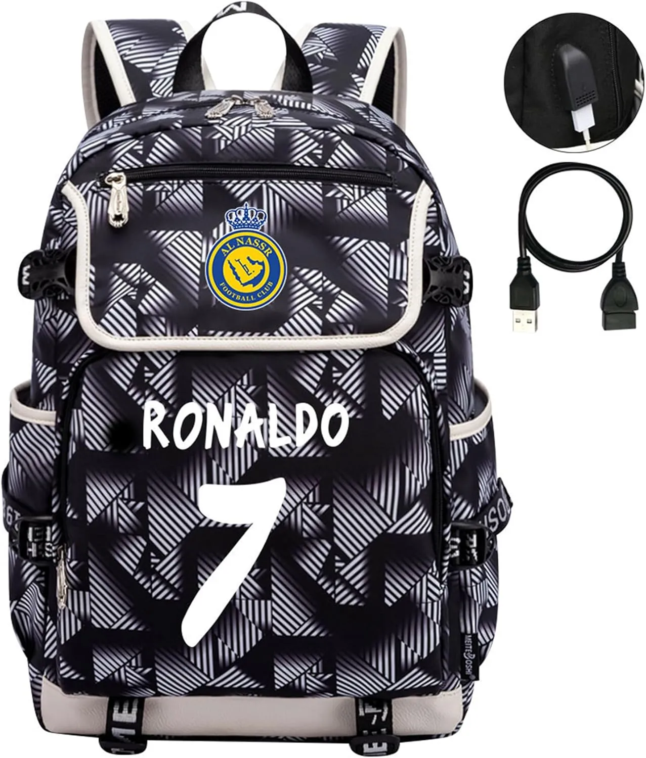 Cristiano Ronaldo Backpack-Multifunction Travel Laptop Rucksack-Lightweight CR7 Bookbag with USB Charging Port