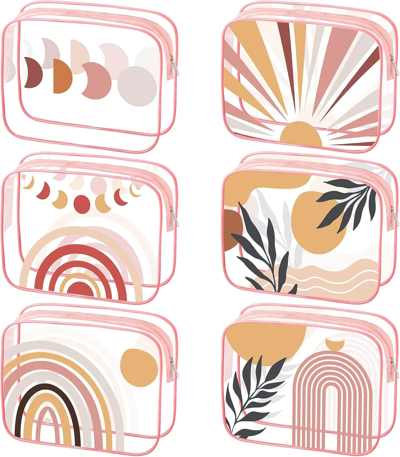 Cunno 6 Pcs Makeup Bags Gifts for Women Preppy Boho Smile Face Flamingo Clear Makeup Bags Cosmetic Transparent PVC Travel Toiletry Organizer(Boho Style)