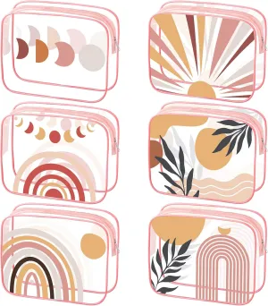 Cunno 6 Pcs Makeup Bags Gifts for Women Preppy Boho Smile Face Flamingo Clear Makeup Bags Cosmetic Transparent PVC Travel Toiletry Organizer(Boho Style)