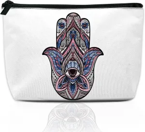 Cute Makeup Bag for Purse, Boho Hamsa Hand Cosmetic Bag for Women, Travel Toiletry Funny Zipper Pouch Gift 9.55.9 Inch