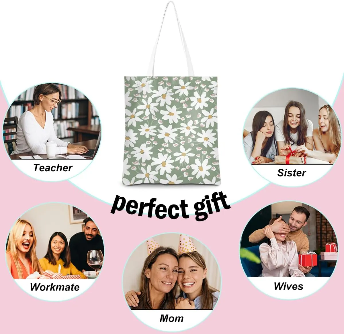 Cute Tote Bag for Women Floral Cat Gifts Boho Butterfly Forest Animals Reusable Grocery Bags Cat Lover Gifts
