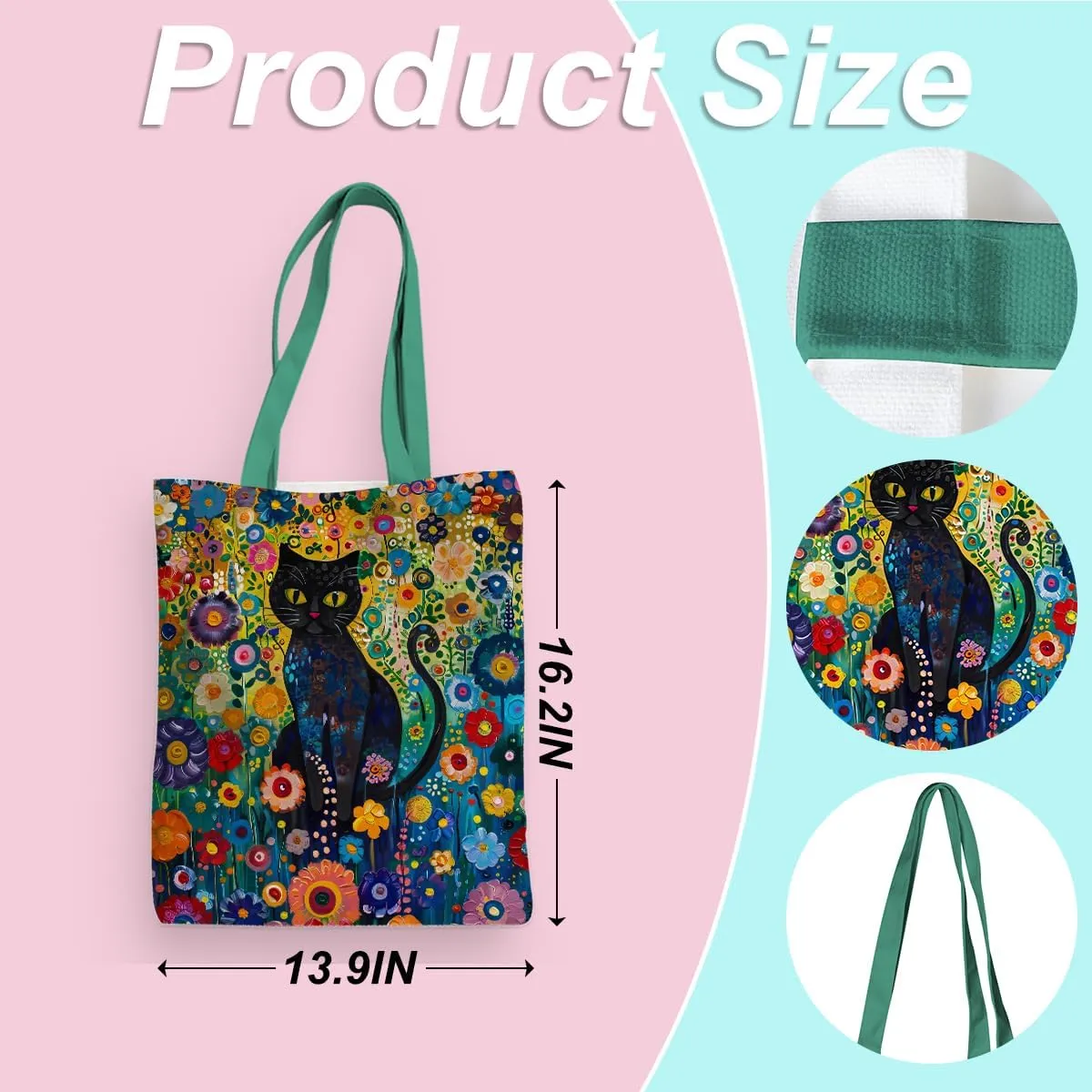Cute Tote Bag for Women Floral Cat Gifts Boho Butterfly Forest Animals Reusable Grocery Bags Cat Lover Gifts