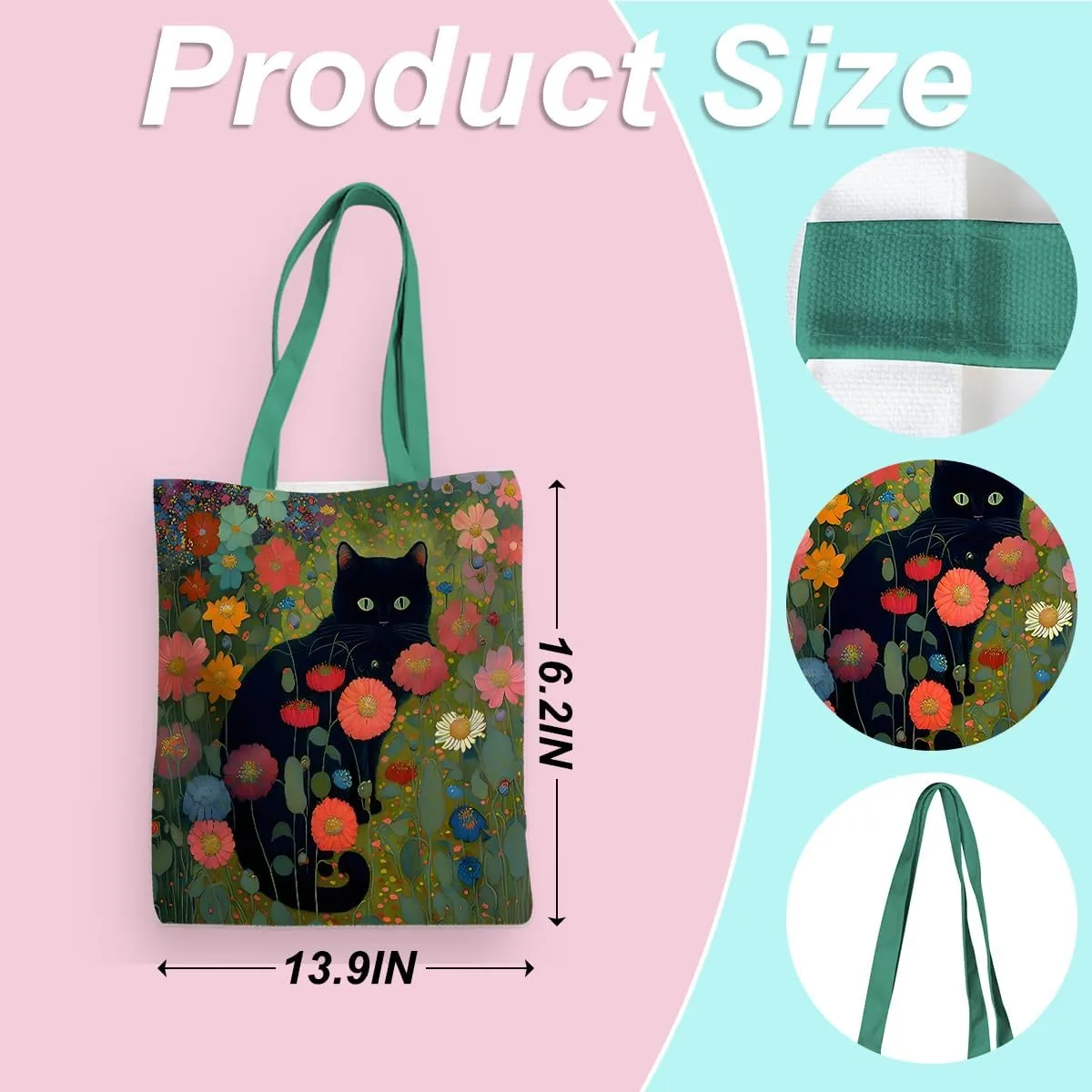 Cute Tote Bag for Women Floral Cat Gifts Boho Butterfly Forest Animals Reusable Grocery Bags Cat Lover Gifts