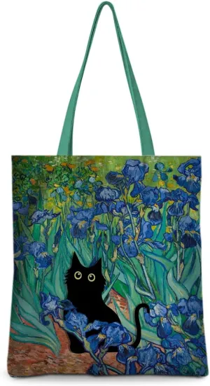 Cute Tote Bag for Women Floral Cat Gifts Boho Butterfly Forest Animals Reusable Grocery Bags Cat Lover Gifts