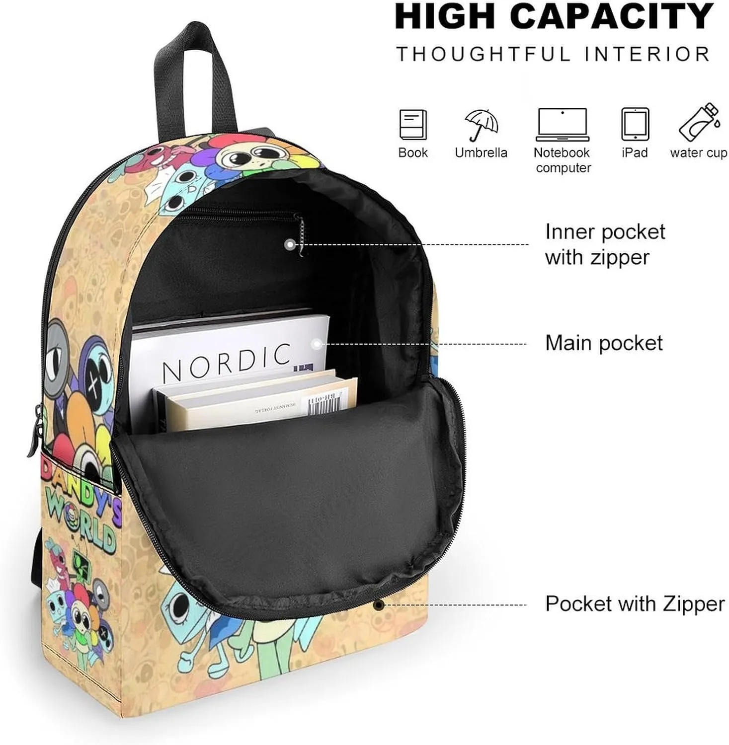 Dandys World Backpack Lightweight Large Capacity Laptop Backpack For Hiking Work Travel Unisex