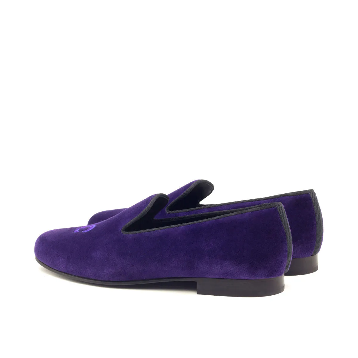 DapperFam Enzo in Purple / Black Men's Velvet & Grossgrain Slipper