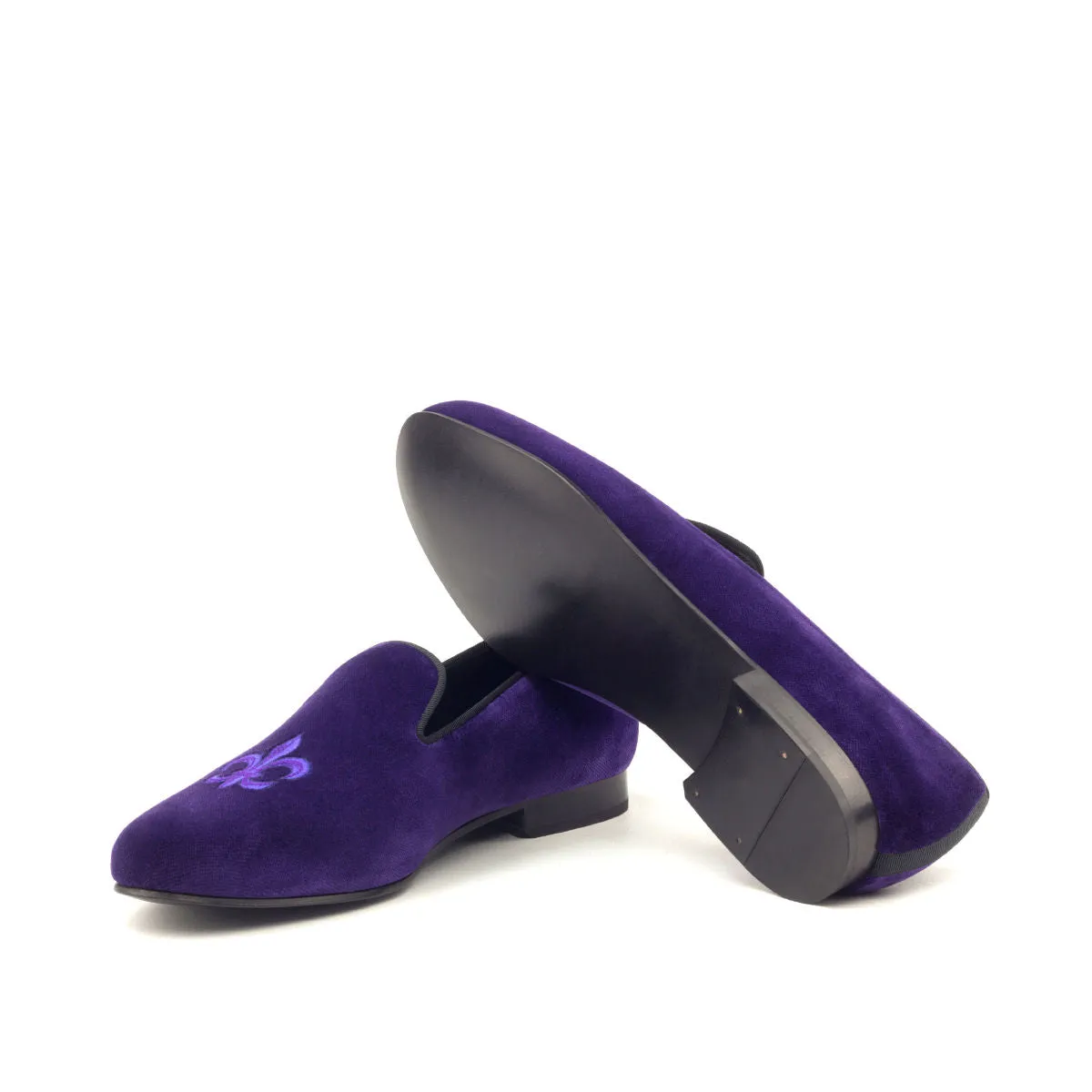 DapperFam Enzo in Purple / Black Men's Velvet & Grossgrain Slipper