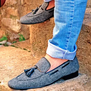 DapperFam Khalil in Black / Herringbone Men's Sartorial Slipper