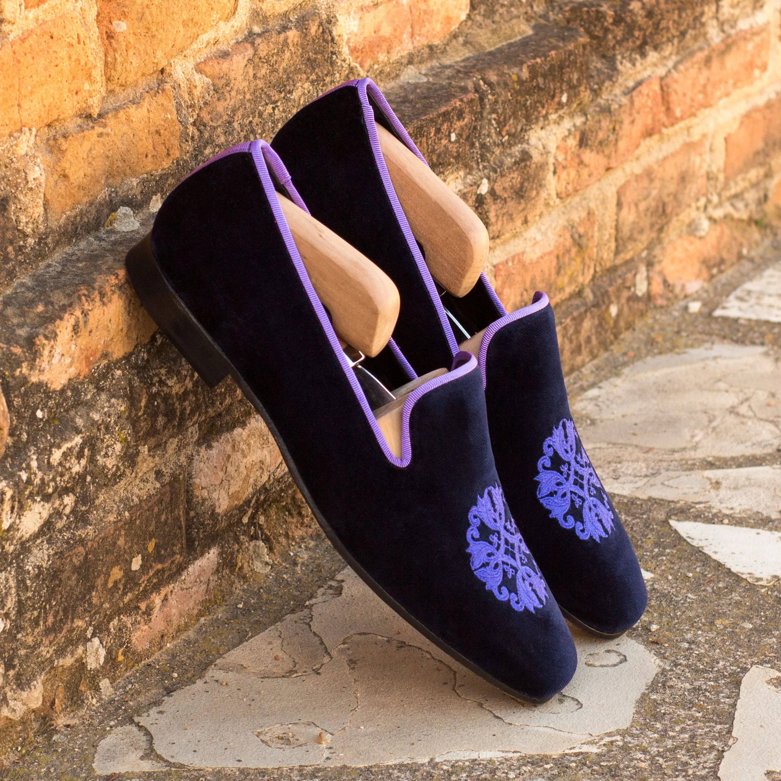 DapperFam Khalil in Purple / Lightpurple Men's Velvet & Grossgrain Slipper