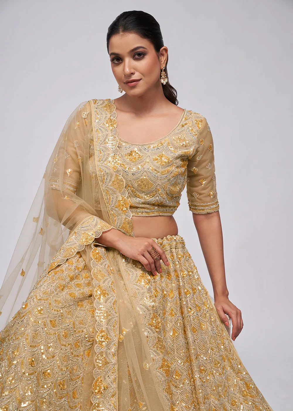 Dazzling Golden Bridal Embroidered Designer Lehenga Choli