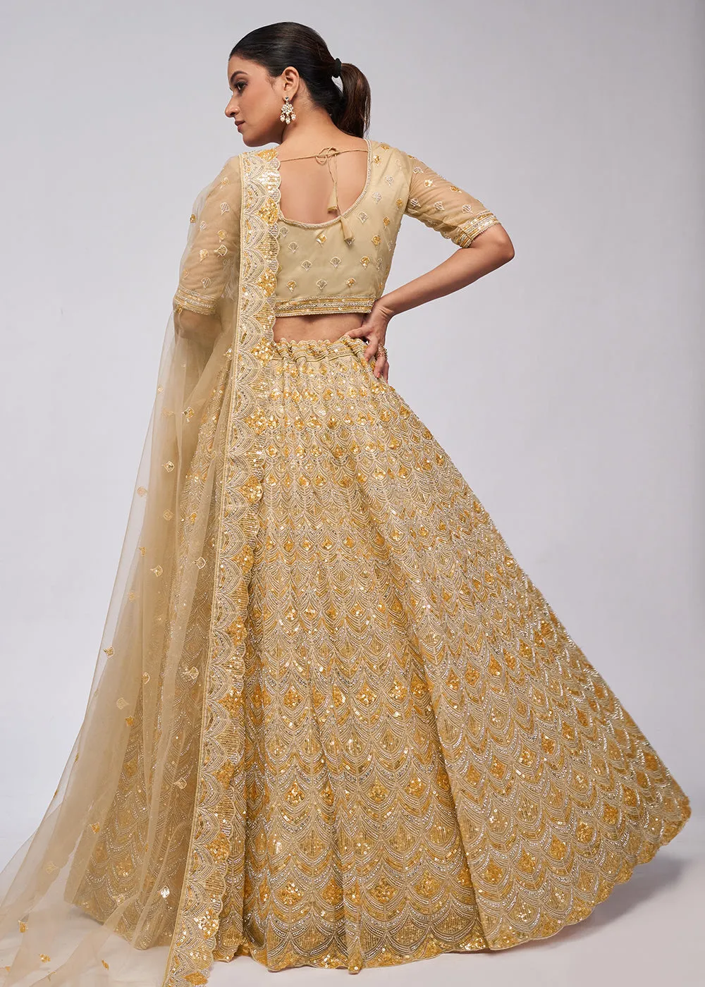 Dazzling Golden Bridal Embroidered Designer Lehenga Choli