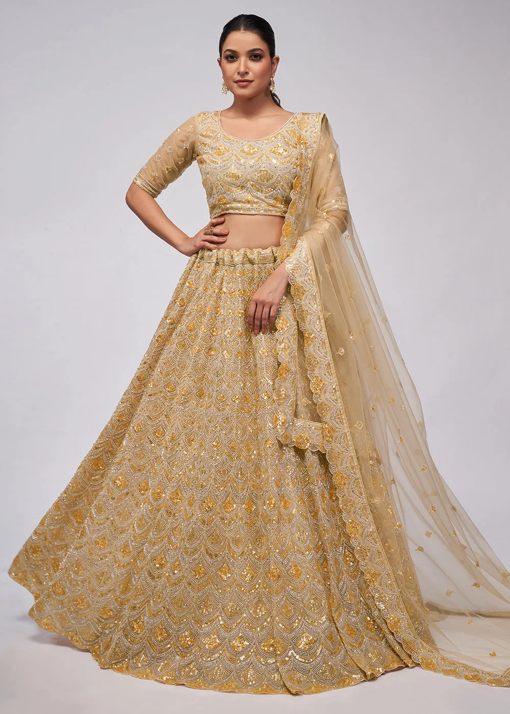 Dazzling Golden Bridal Embroidered Designer Lehenga Choli