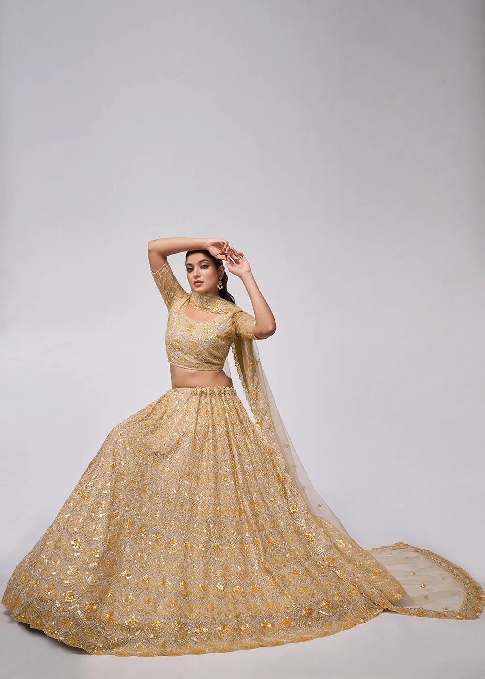 Dazzling Golden Bridal Embroidered Designer Lehenga Choli