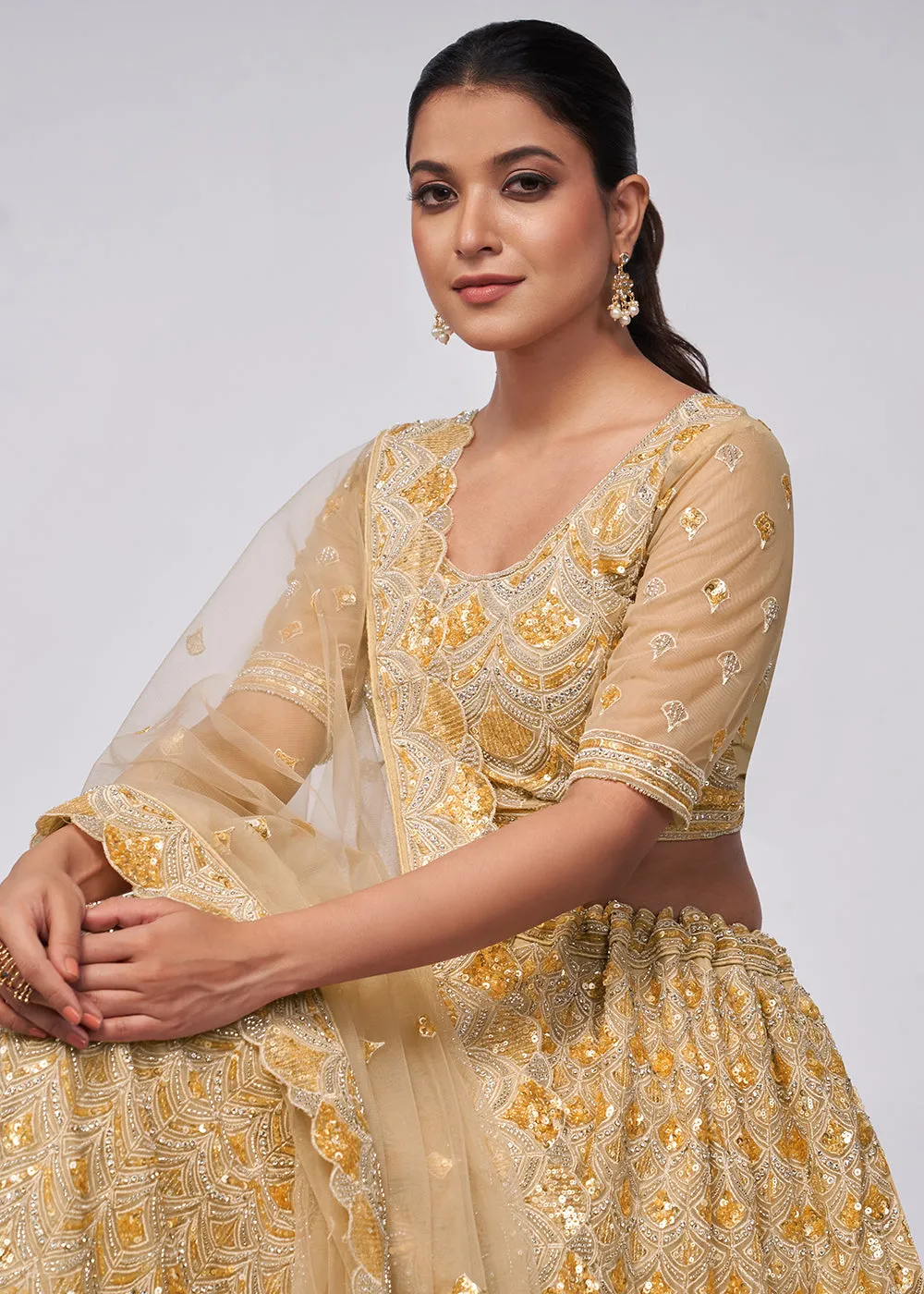 Dazzling Golden Bridal Embroidered Designer Lehenga Choli