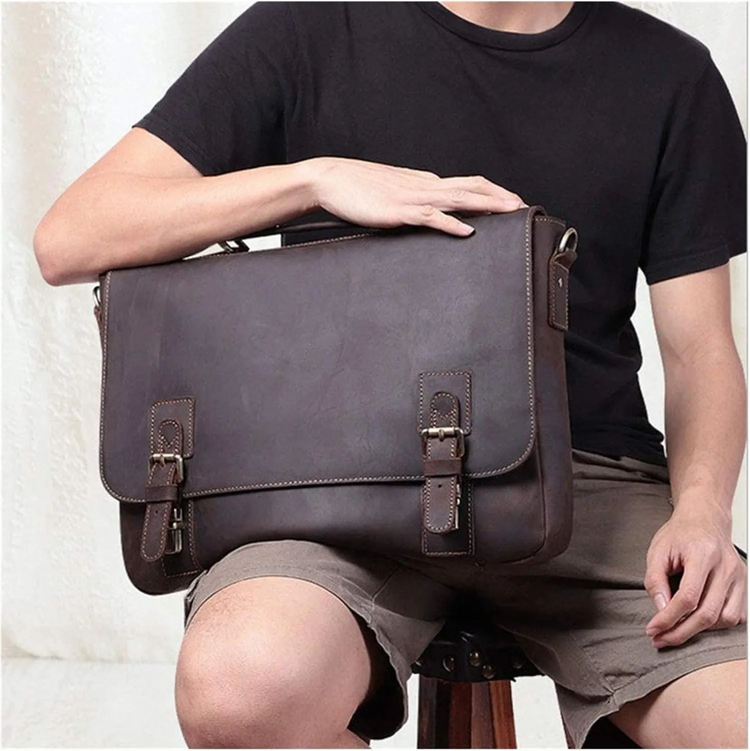 DHAEY Briefcases Vintage Messenger Handbag, Flapover Business Briefcase 15.6" Laptop Tote Handbag Large Capacity