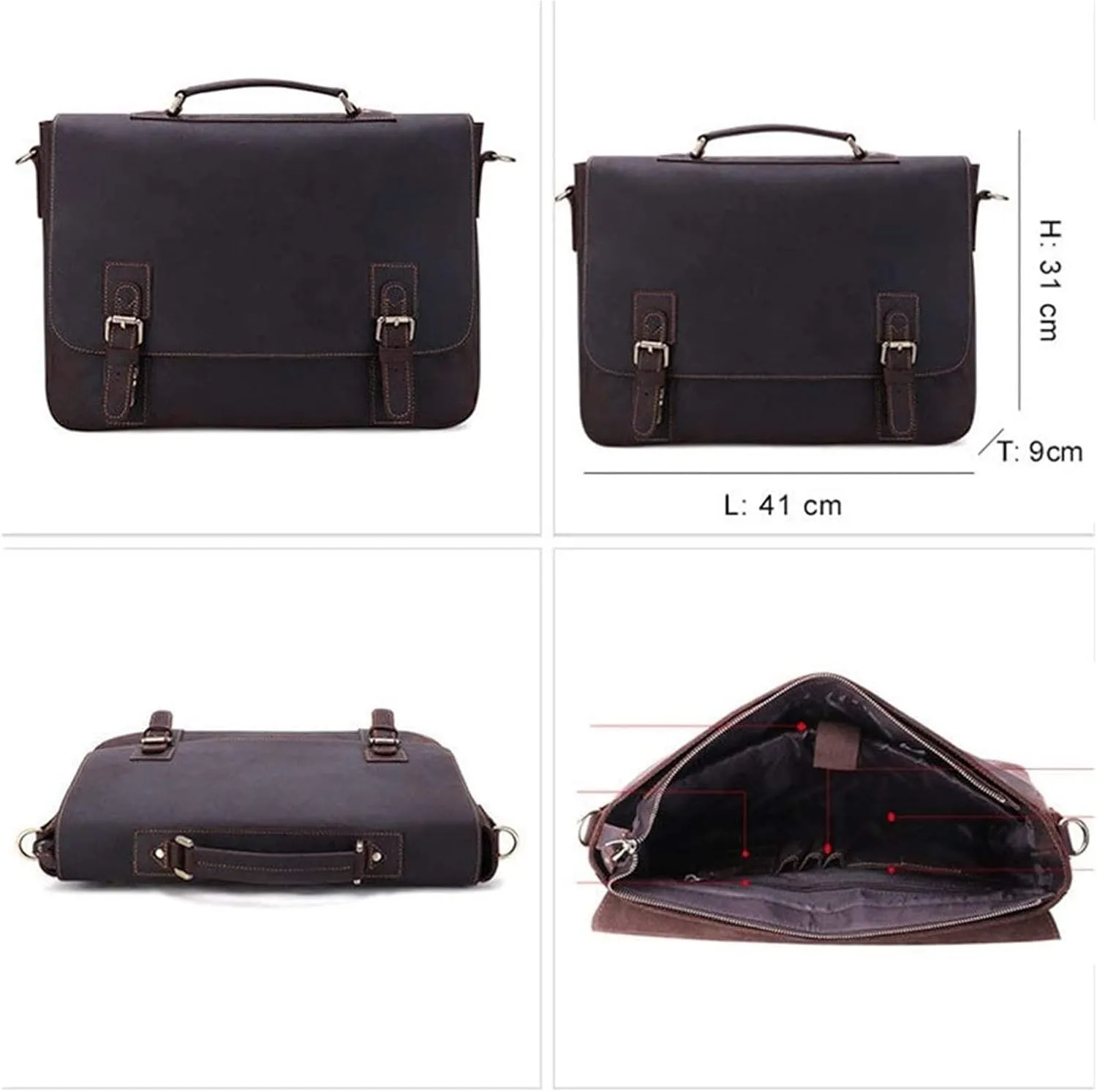 DHAEY Briefcases Vintage Messenger Handbag, Flapover Business Briefcase 15.6" Laptop Tote Handbag Large Capacity