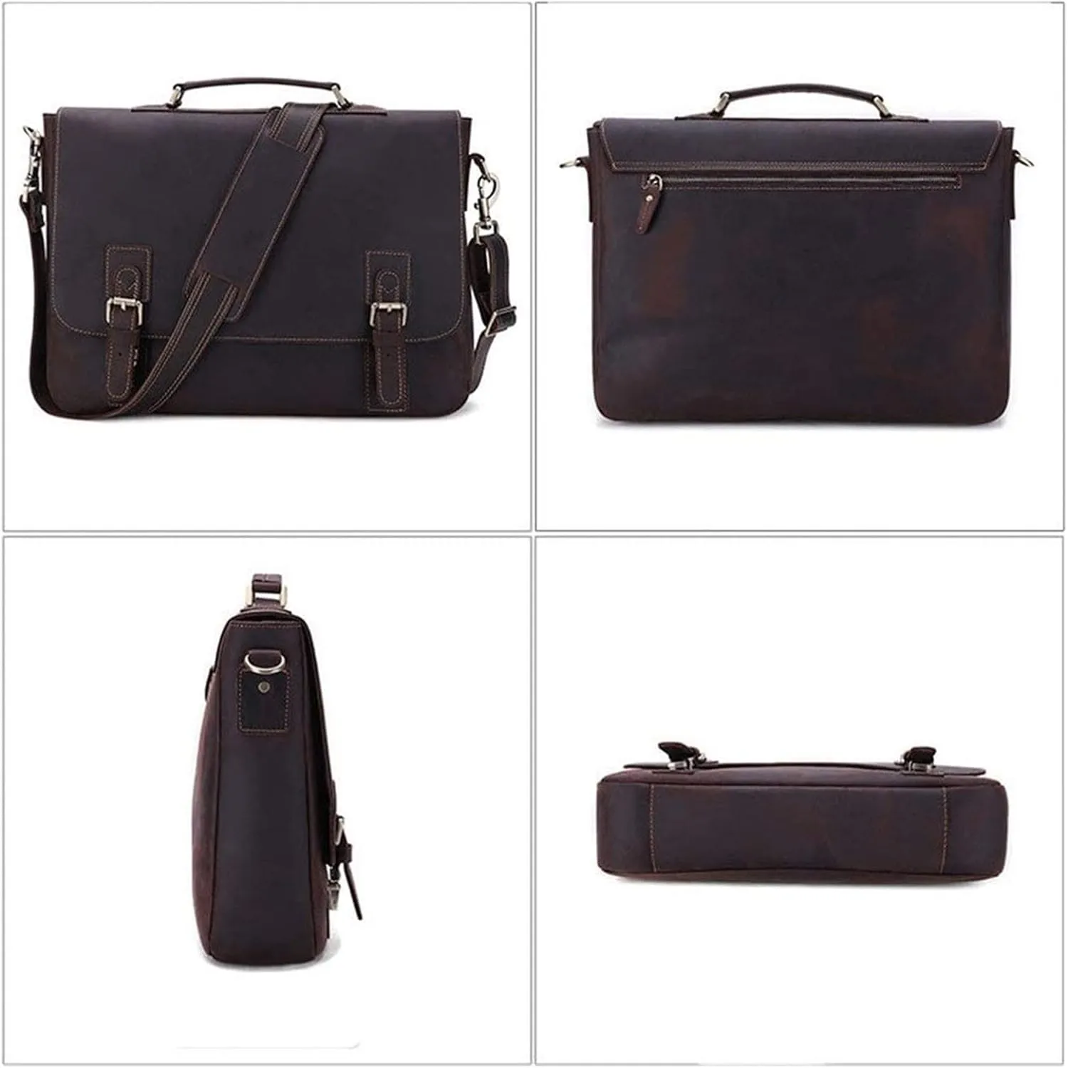 DHAEY Briefcases Vintage Messenger Handbag, Flapover Business Briefcase 15.6" Laptop Tote Handbag Large Capacity