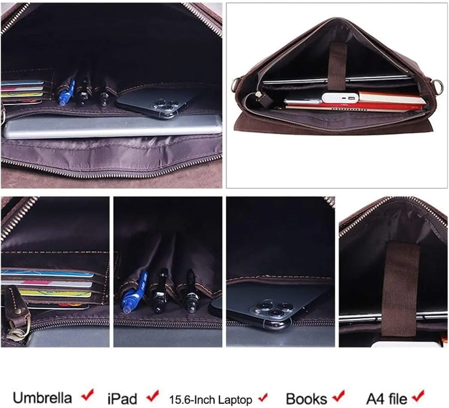 DHAEY Briefcases Vintage Messenger Handbag, Flapover Business Briefcase 15.6" Laptop Tote Handbag Large Capacity