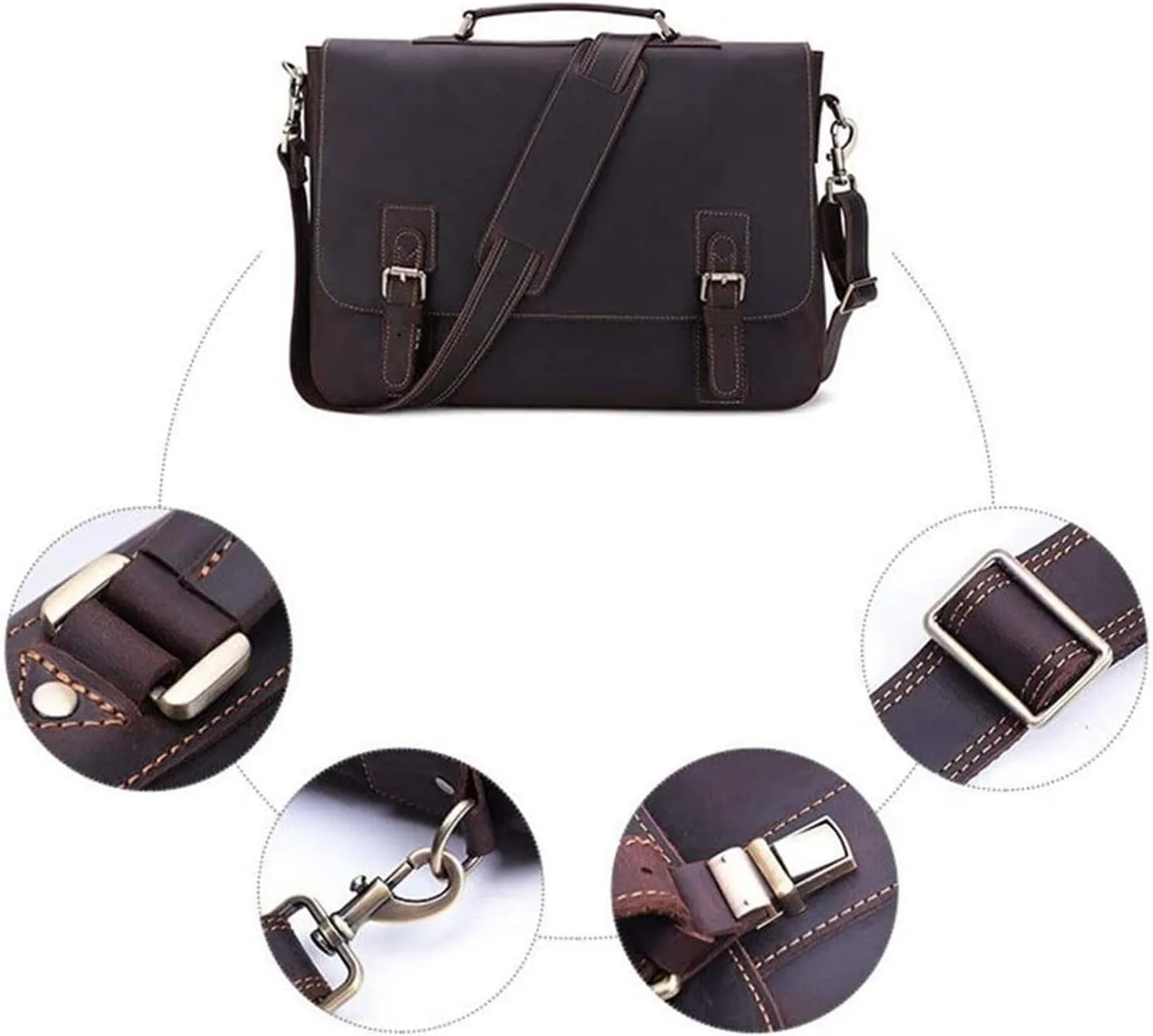 DHAEY Briefcases Vintage Messenger Handbag, Flapover Business Briefcase 15.6" Laptop Tote Handbag Large Capacity