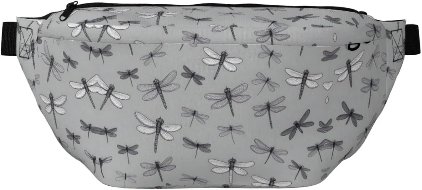 Dragonflies Grey Stylish Crossbody Waist Pack - Versatile And Compact Travel Pouch For Hands-Free Storage