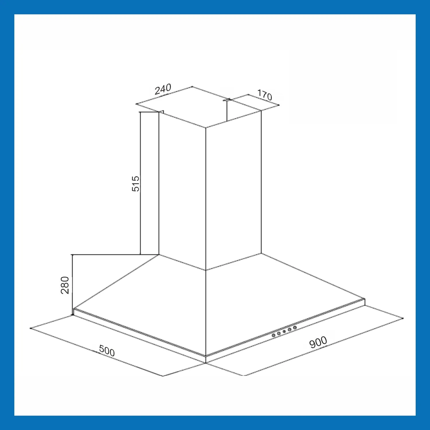 Electric Kitchen Chimney, Pyramid Shape Baffle filters 90cm 1250 m3/h - Black (6051 BL 90)