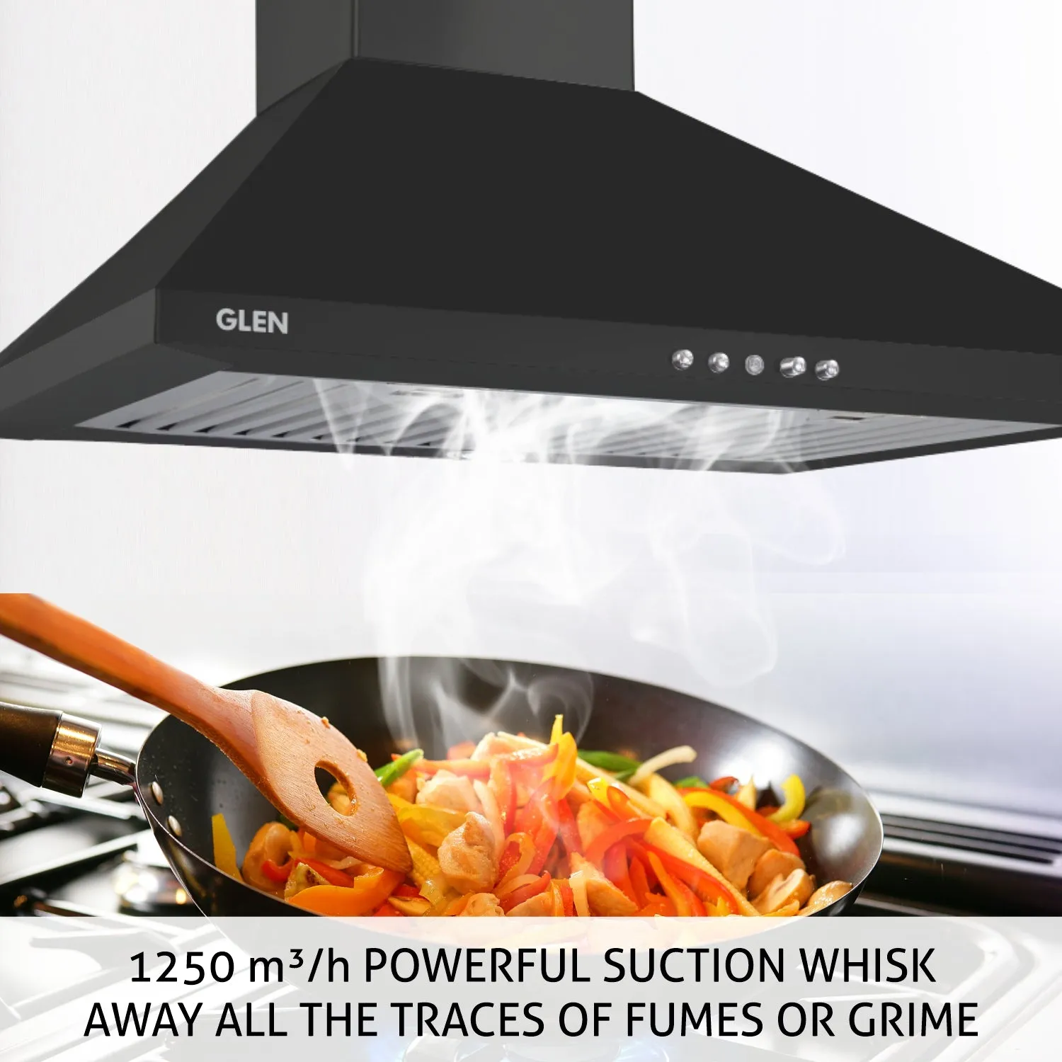 Electric Kitchen Chimney, Pyramid Shape Baffle filters 90cm 1250 m3/h - Black (6051 BL 90)