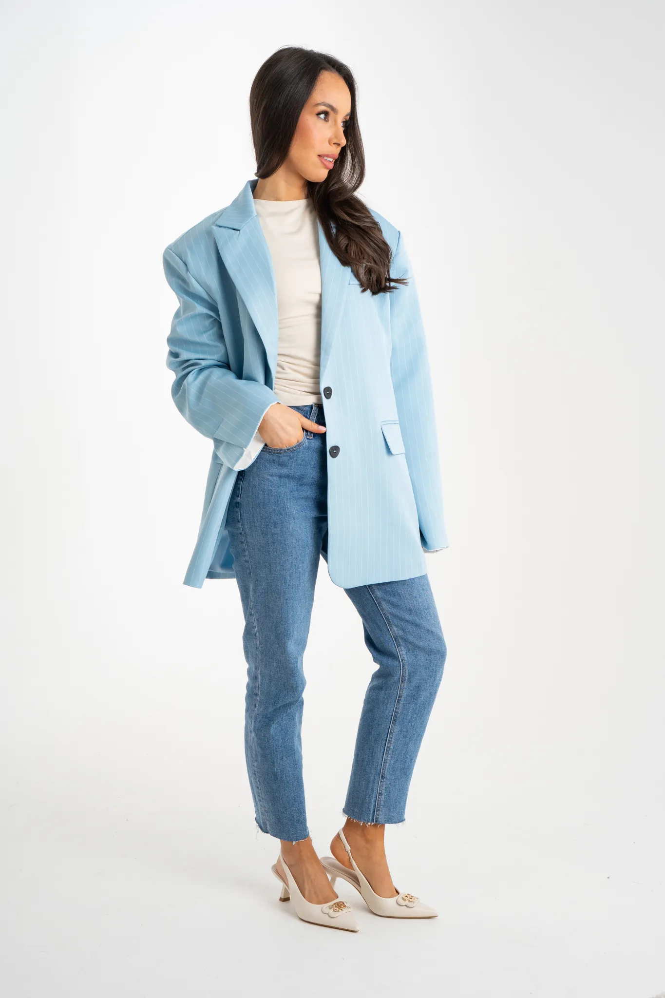 Elsa Oversize Pinstripe Blazer In Blue