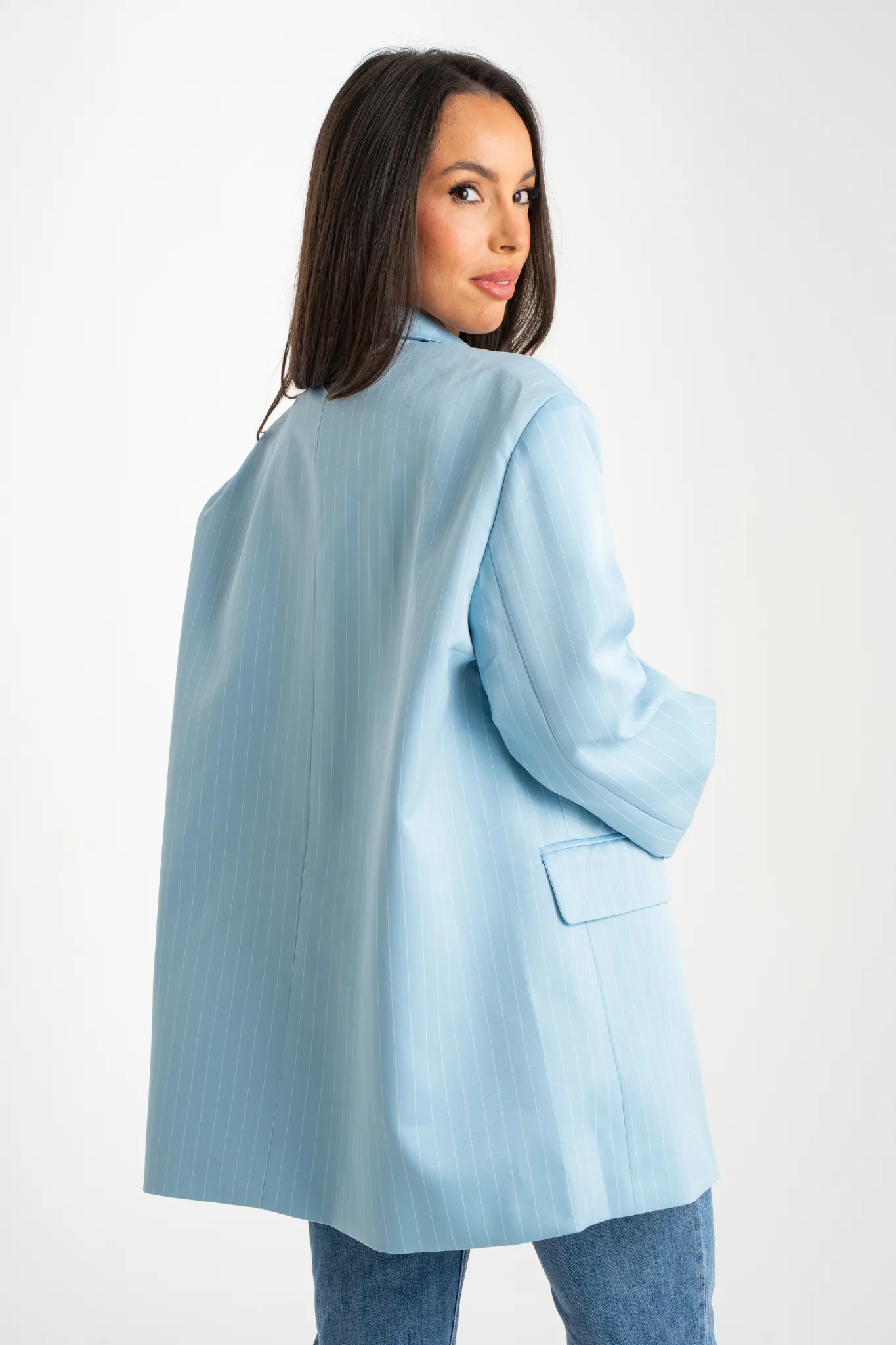 Elsa Oversize Pinstripe Blazer In Blue