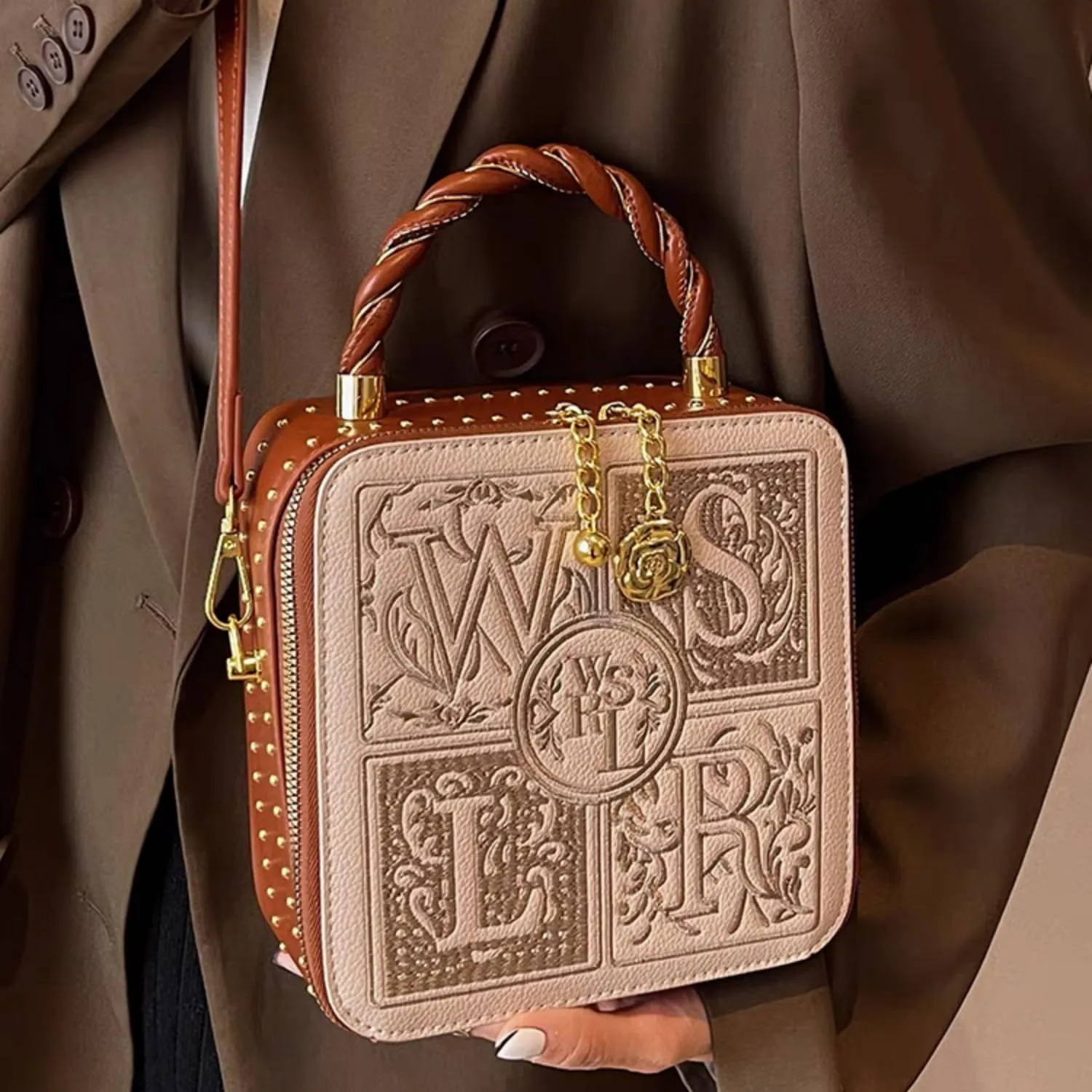 Embroidered Satchel Boston Hangbags Poker Shoulder Bags for Women Crossbody Bags Clutch Stylish Bucket with Adjustable Strap