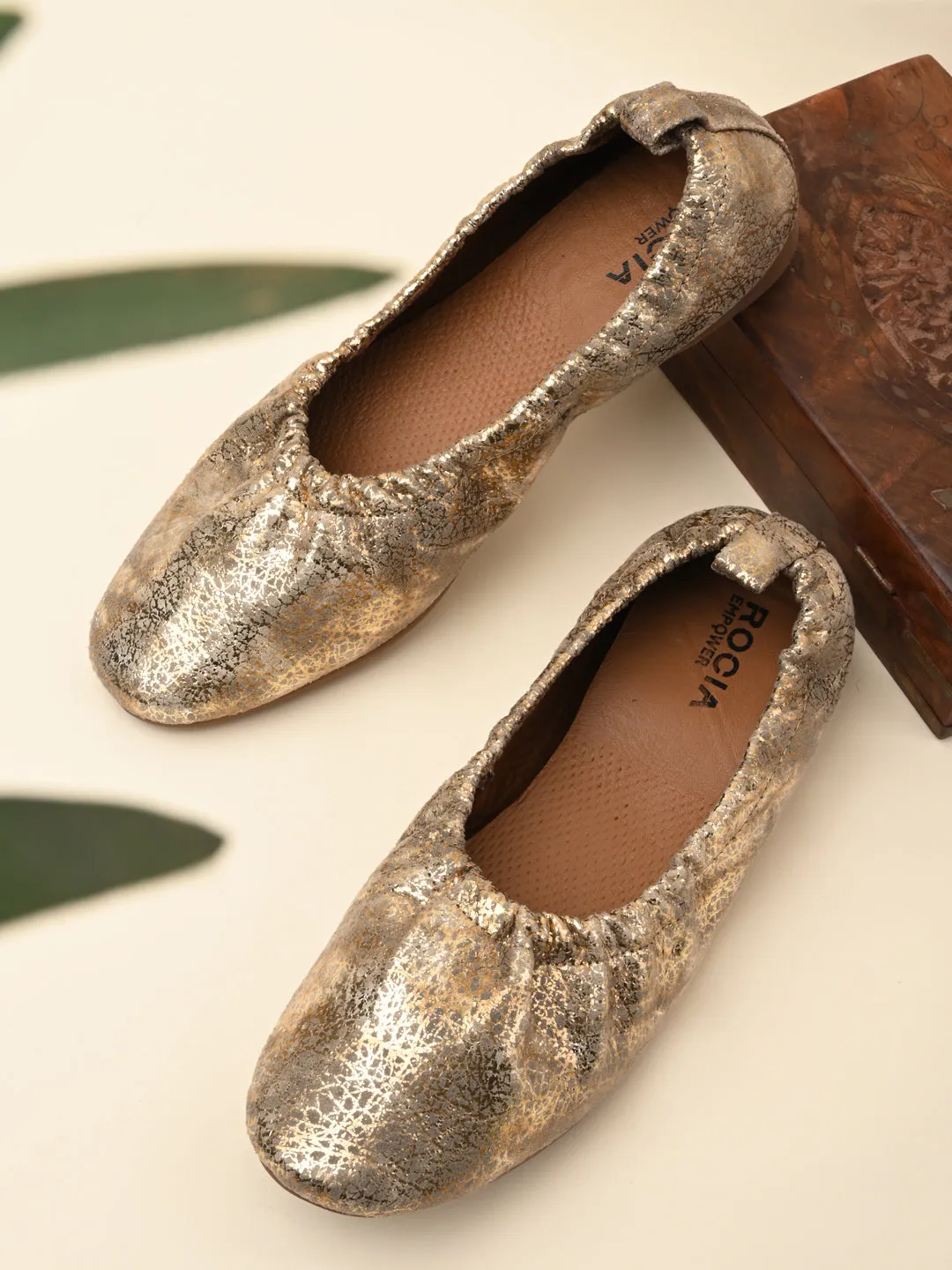 Empower By Rocia Gold Women Elasticated Ballerinas