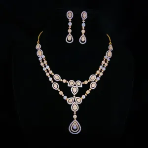 Exceptional Zircon (CZ) Stone Diamond Alike Two-Layered Necklace Set