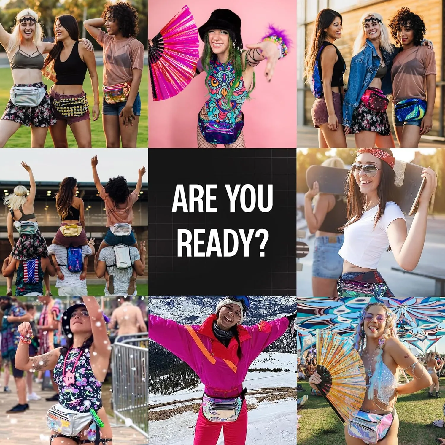 Fanny Pack Belt bag - Crossbody Waist Bag for Men or Women - Hands-Free, Waterproof Large Bumbag for Hiking, Running, and Travel (Holographic Transparent - Aqua)