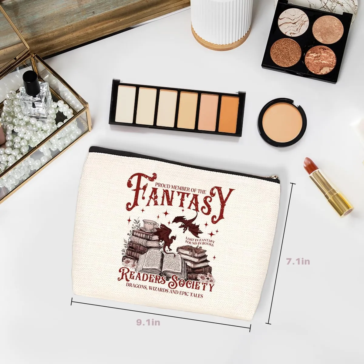 Fantasy Dragon Makeup Bag Fantasy Book Lovers Gifts Bookish Gifts Cosmetic Bag Halloween Christmas Birthday Gifts for Readers Women Girls Friends Bibliophile Book Accessories Travel Toiletry Bag