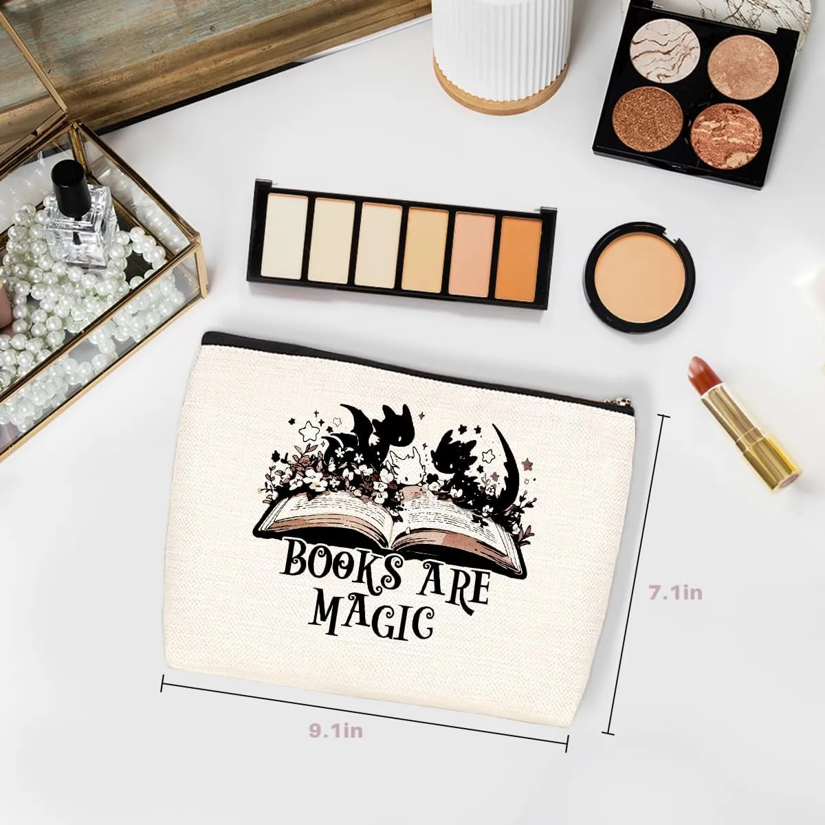 Fantasy Dragon Makeup Bag Fantasy Book Lovers Gifts Bookish Gifts Cosmetic Bag Halloween Christmas Birthday Gifts for Readers Women Girls Friends Daughter Book Accessories Travel Toiletry Bag