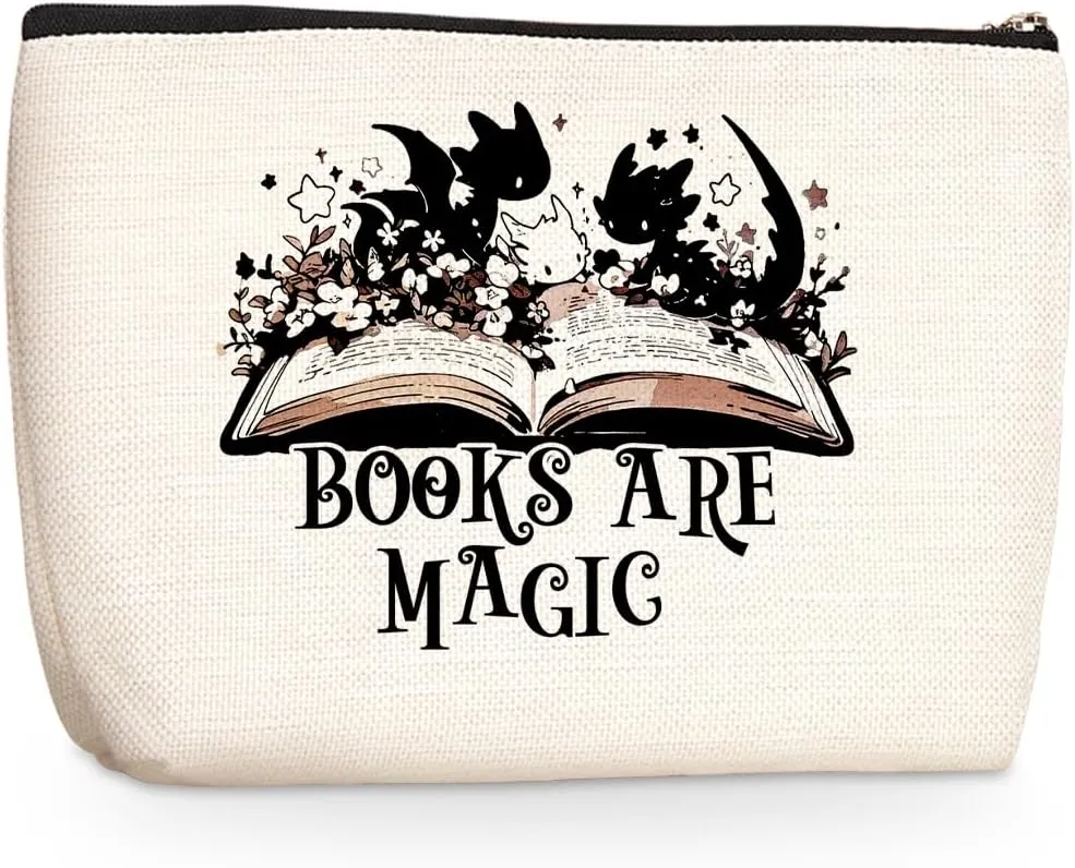 Fantasy Dragon Makeup Bag Fantasy Book Lovers Gifts Bookish Gifts Cosmetic Bag Halloween Christmas Birthday Gifts for Readers Women Girls Friends Daughter Book Accessories Travel Toiletry Bag