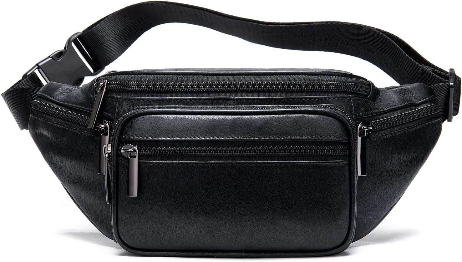 Fashion Fanny Packs for Women Luxury Lambskin Leather Waist Bag For Party Club Hands-Free Hip Purse Belt Pouch Bumbag Black