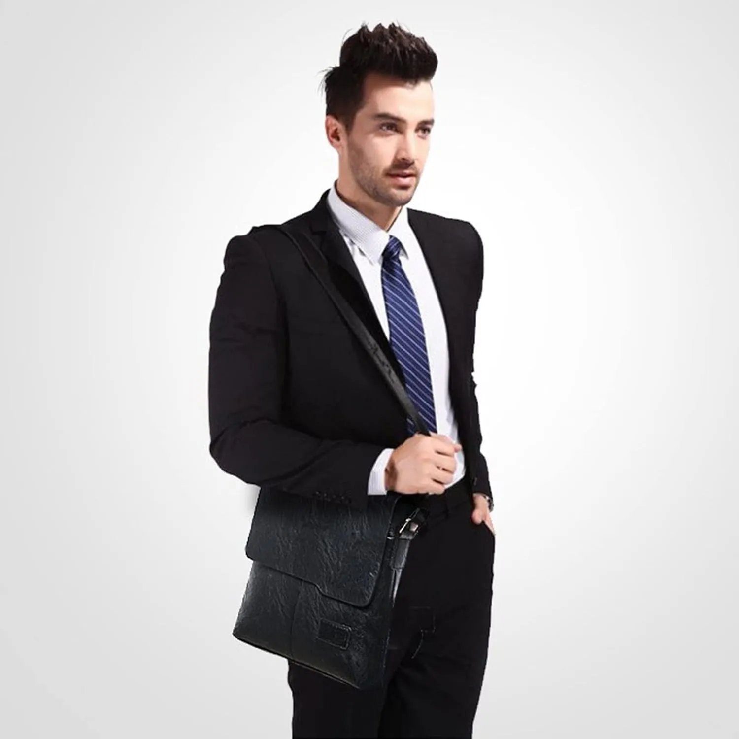 Fashion Men Shoulder Bag Trend Leather Bag Briefcase Clutch Backpack Vertical Trend Crossbody Bags (A, One Size)