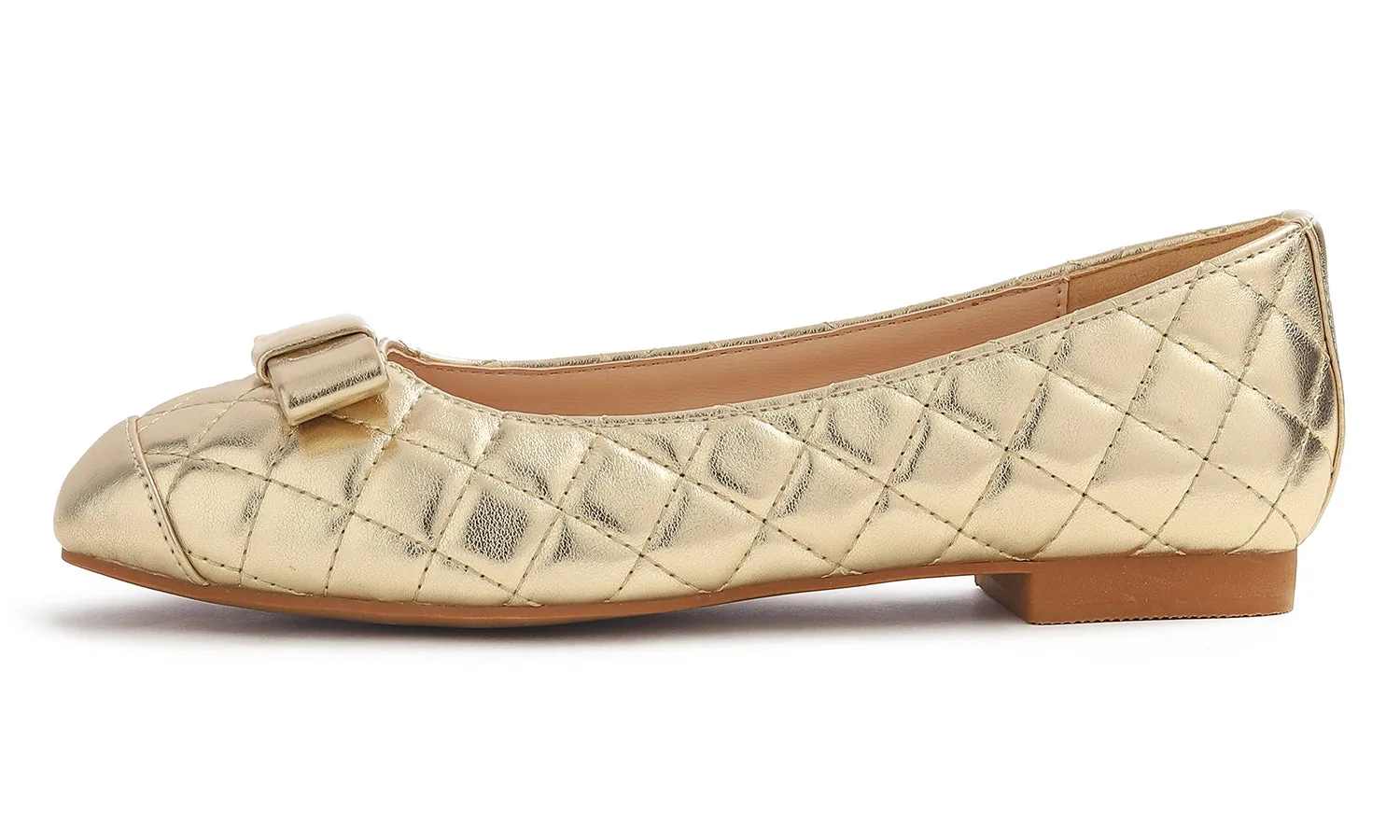 Feversole Women's Square Toe Fashion Bow Tie Dress Slip On Ballet Flats Quilted Vegan Leather