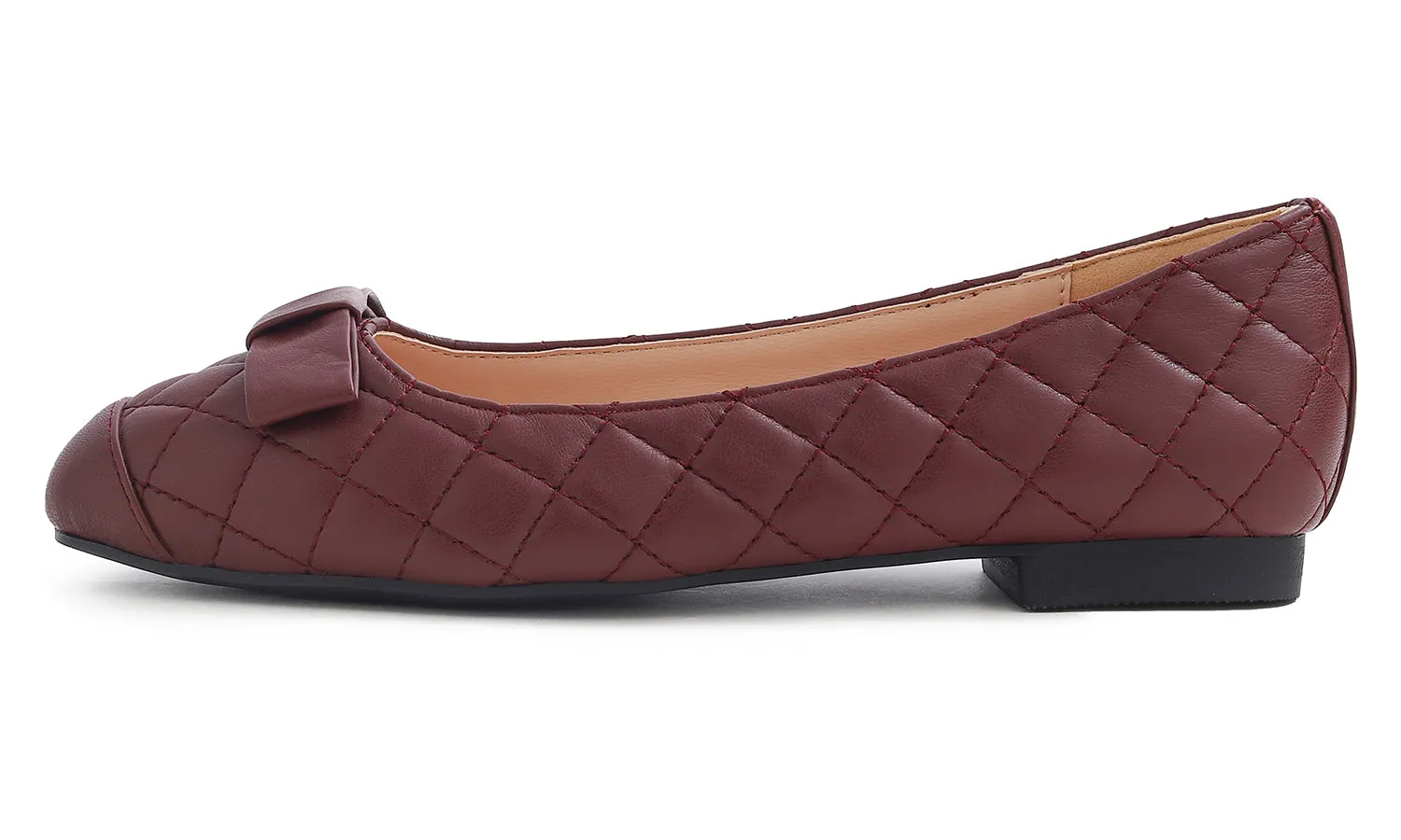 Feversole Women's Square Toe Fashion Bow Tie Dress Slip On Ballet Flats Quilted Vegan Leather