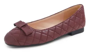 Feversole Women's Square Toe Fashion Bow Tie Dress Slip On Ballet Flats Quilted Vegan Leather