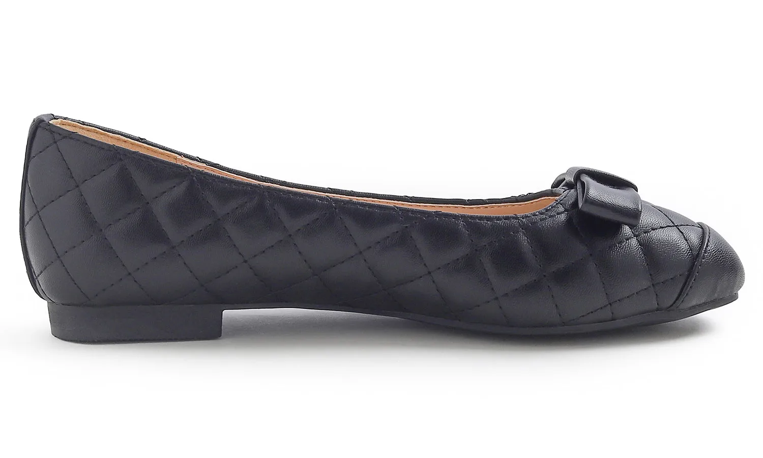 Feversole Women's Square Toe Fashion Bow Tie Dress Slip On Ballet Flats Quilted Vegan Leather