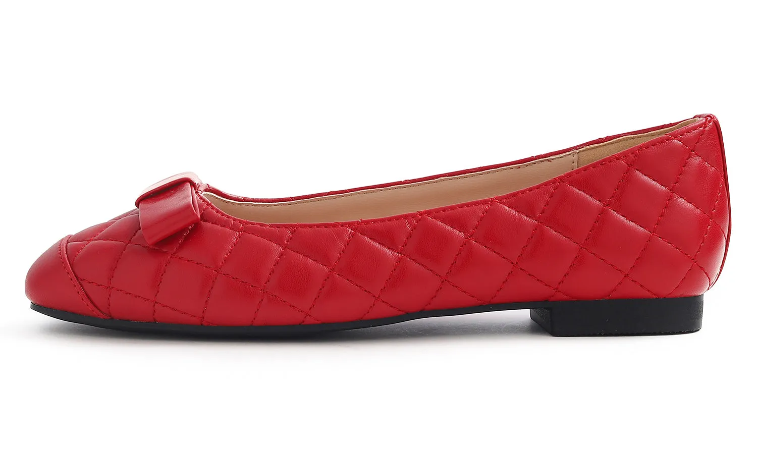 Feversole Women's Square Toe Fashion Bow Tie Dress Slip On Ballet Flats Quilted Vegan Leather