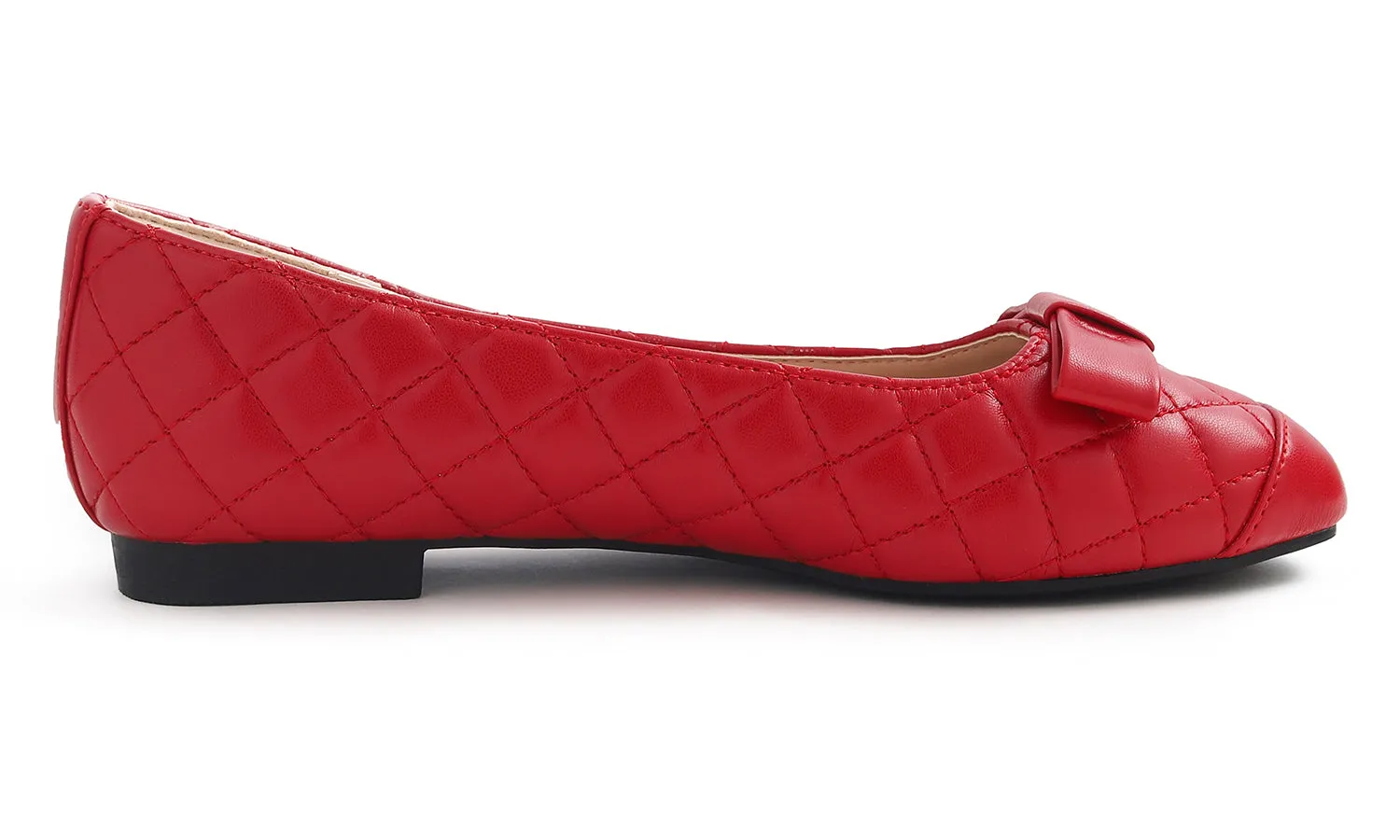 Feversole Women's Square Toe Fashion Bow Tie Dress Slip On Ballet Flats Quilted Vegan Leather