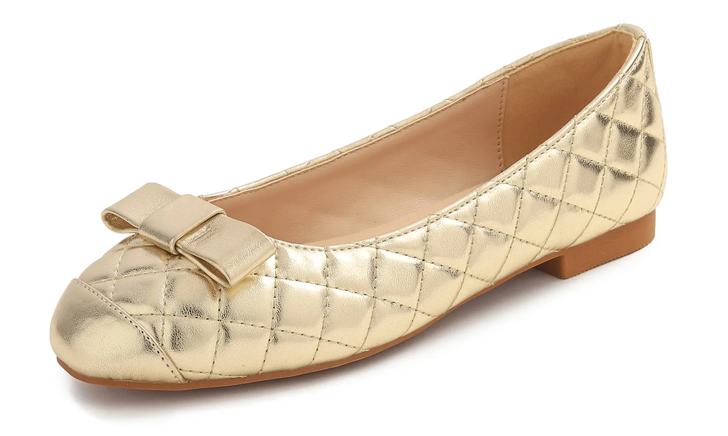 Feversole Women's Square Toe Fashion Bow Tie Dress Slip On Ballet Flats Quilted Vegan Leather