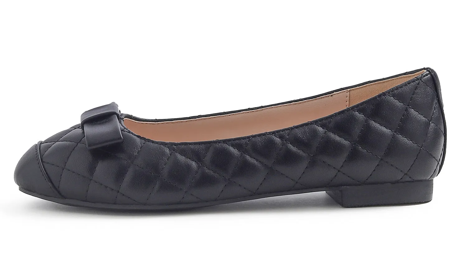Feversole Women's Square Toe Fashion Bow Tie Dress Slip On Ballet Flats Quilted Vegan Leather