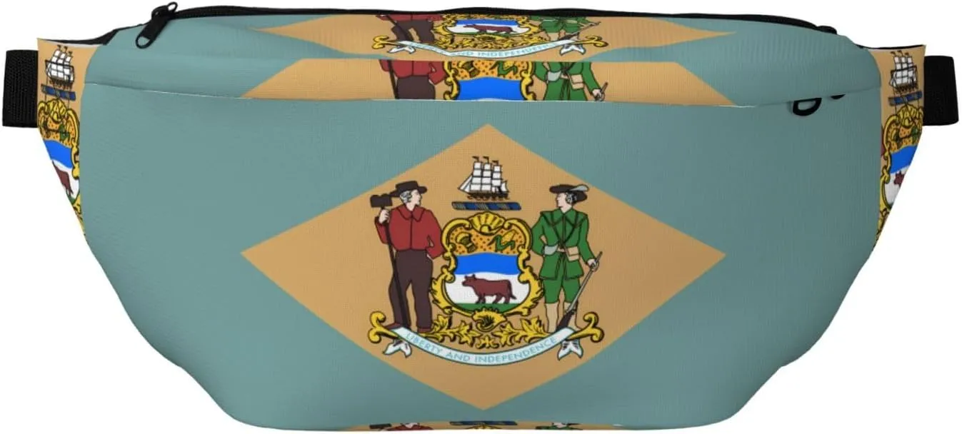 Flag Of Delaware Stylish Crossbody Waist Pack - Versatile And Compact Travel Pouch For Hands-Free Storage