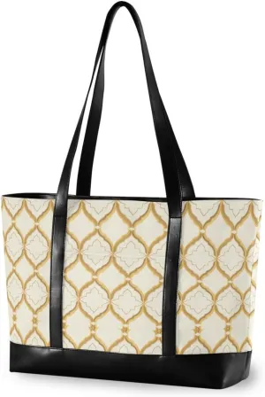 Flat Geometric Pattern Quatrefoil Pattern Gold trendy tote bag for women 14 with zipper bags for women tote professional for teacher with diaper bolsa para laptop