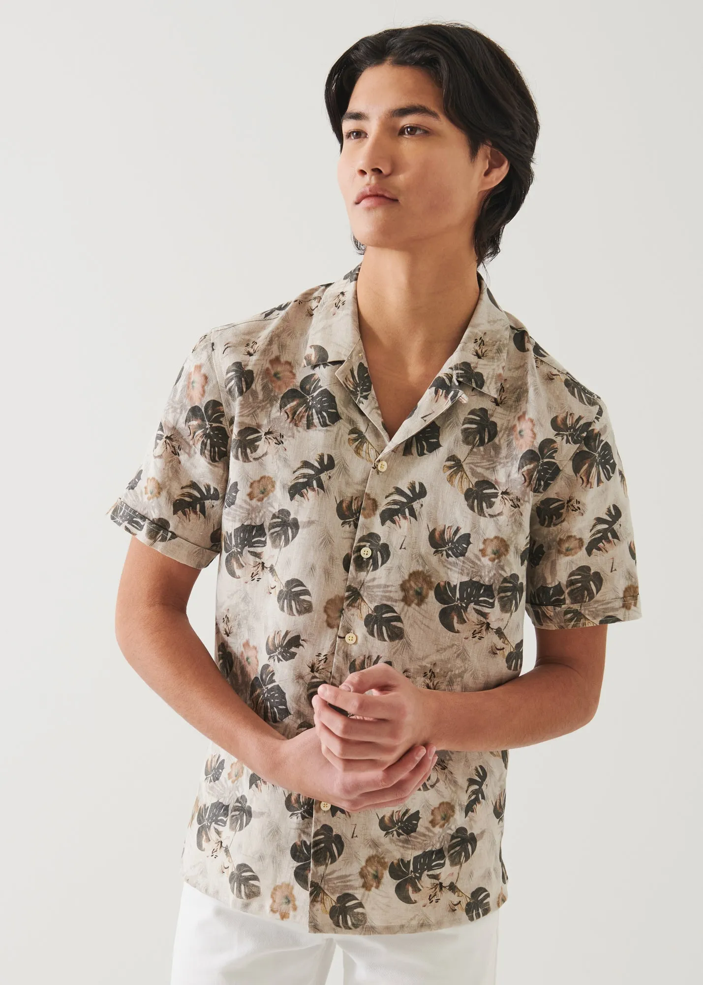 Floral Leaf Print Linen Shirt