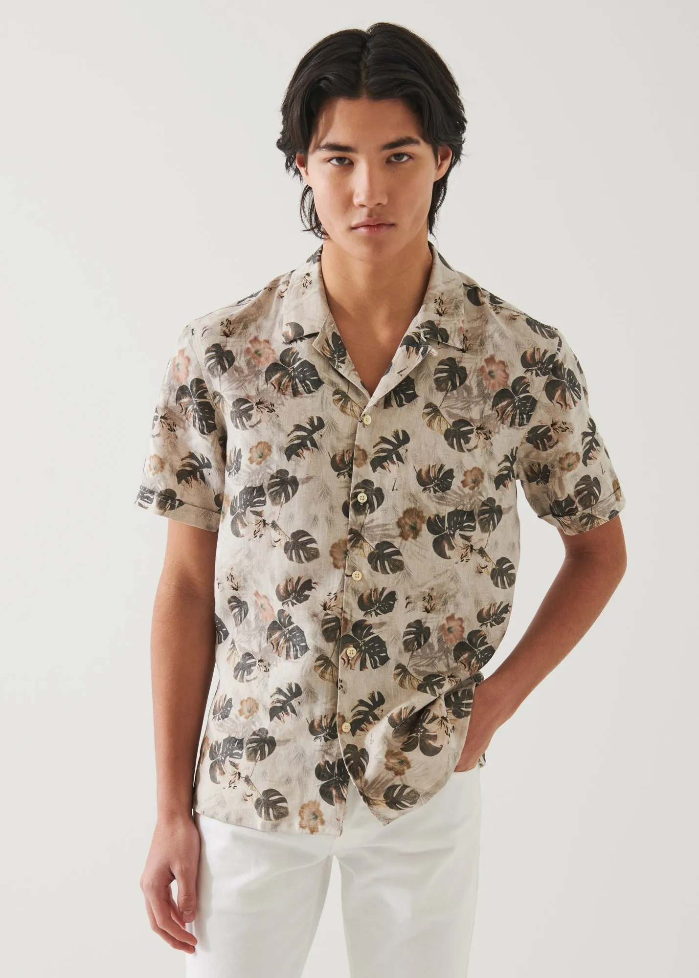 Floral Leaf Print Linen Shirt